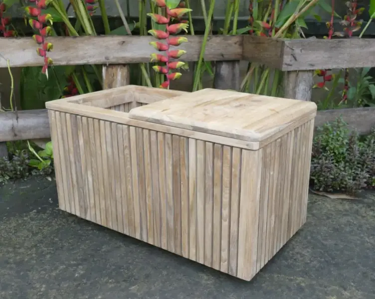 Product image 1 of the product “Rectangular Planter with Lid, 37 cm Height | Teak Wood, Natural Finish ”